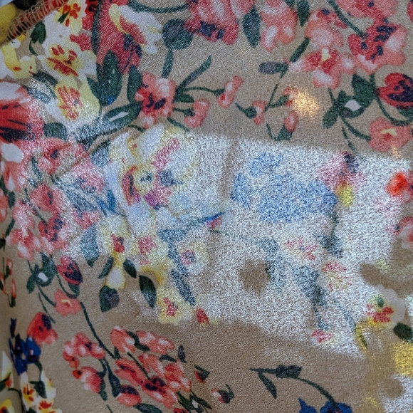 RELIPOP Tan Orange Yellow Pink Blue Floral Semi Sheer Cardigan with Crochet - Picture 4 of 8